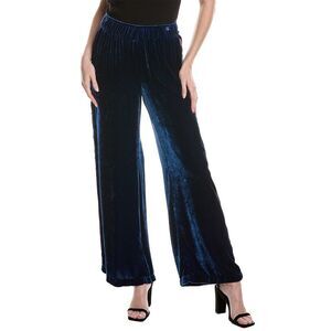 Johnny Was Womens Nikkola Velvet Silk-Blend Wide Leg Pant, Blue